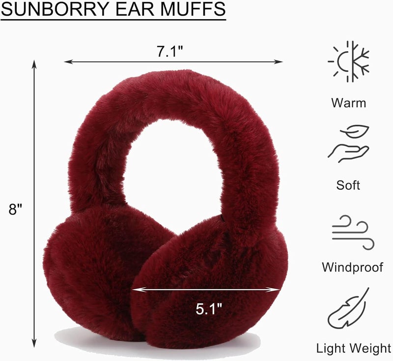 SUNBORRY Store Foldable Ear Muffs for Women, Faux Fur Adjustable Earmuffs for Winter - Image 2